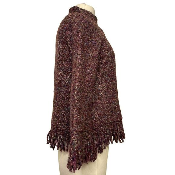 Ruby Road Fringed Wine Tweed Cropped Sweater Sz PXL Toggle Buttons Ultra Soft - Picture 4 of 6